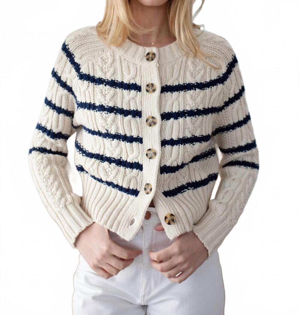 NEW MAREA cable cardigan in ivory/navy stripe